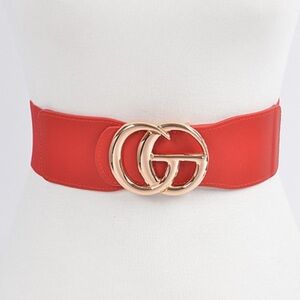 Red Stretch Belt with Gold Buckle